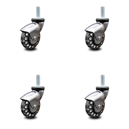 Service Caster 3 Inch Bright Chrome Hooded Polyurethane 3/8 Inch Threaded Stem Casters, 4PK SCC-TS03S310-PPUBD-BC-381610-4